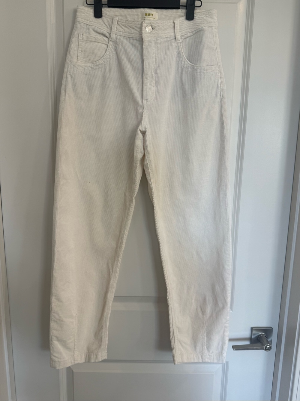 Maeve Cropped Cream Corduroy Relaxed Straight Leg Pants
